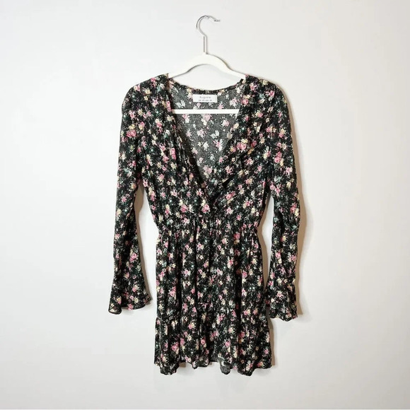 Auguste Black Floral Ruffle Mini Dress - Picture 1 of 7